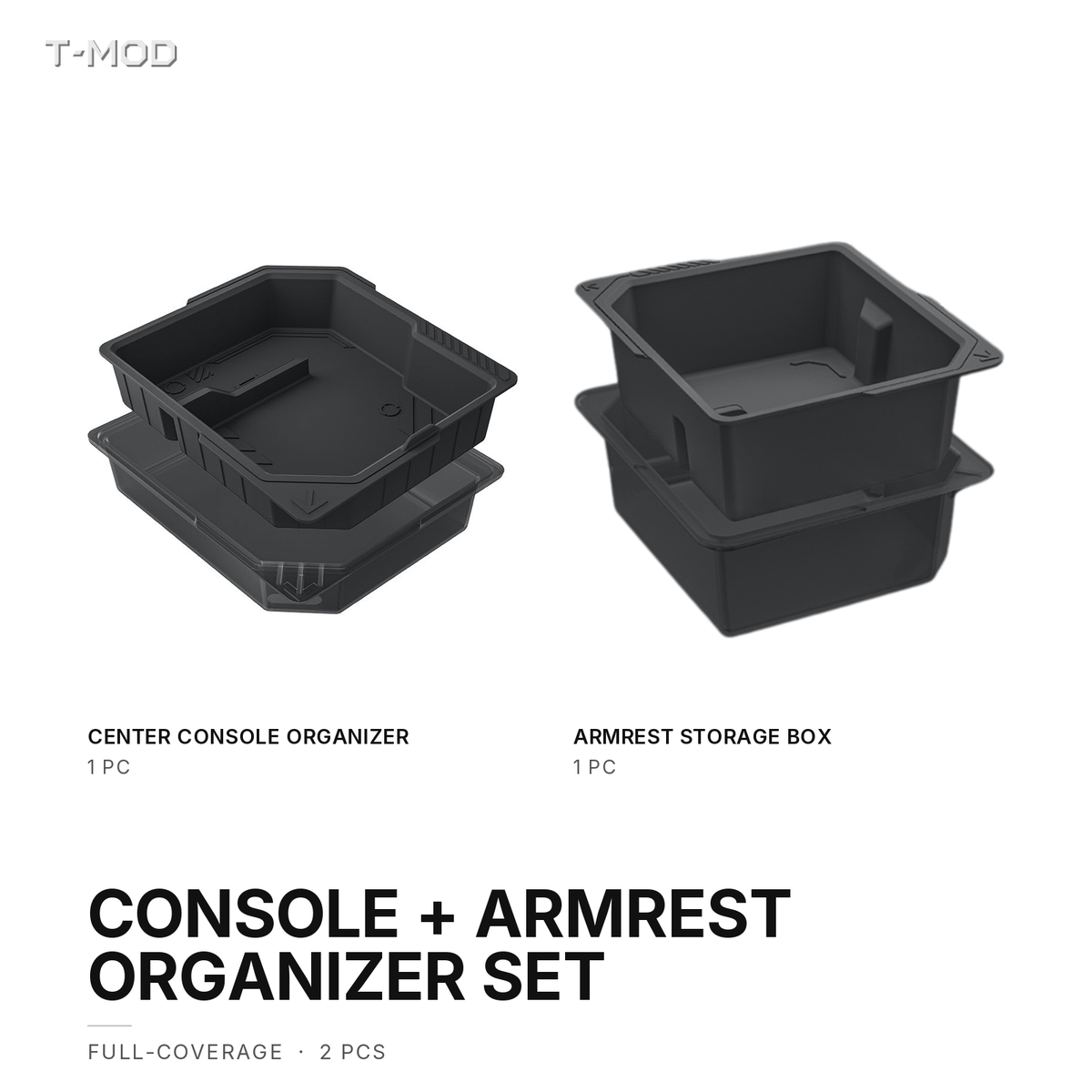 Center Console Organizer and Armrest Storage Box Organizer, 2 PCS set, in black