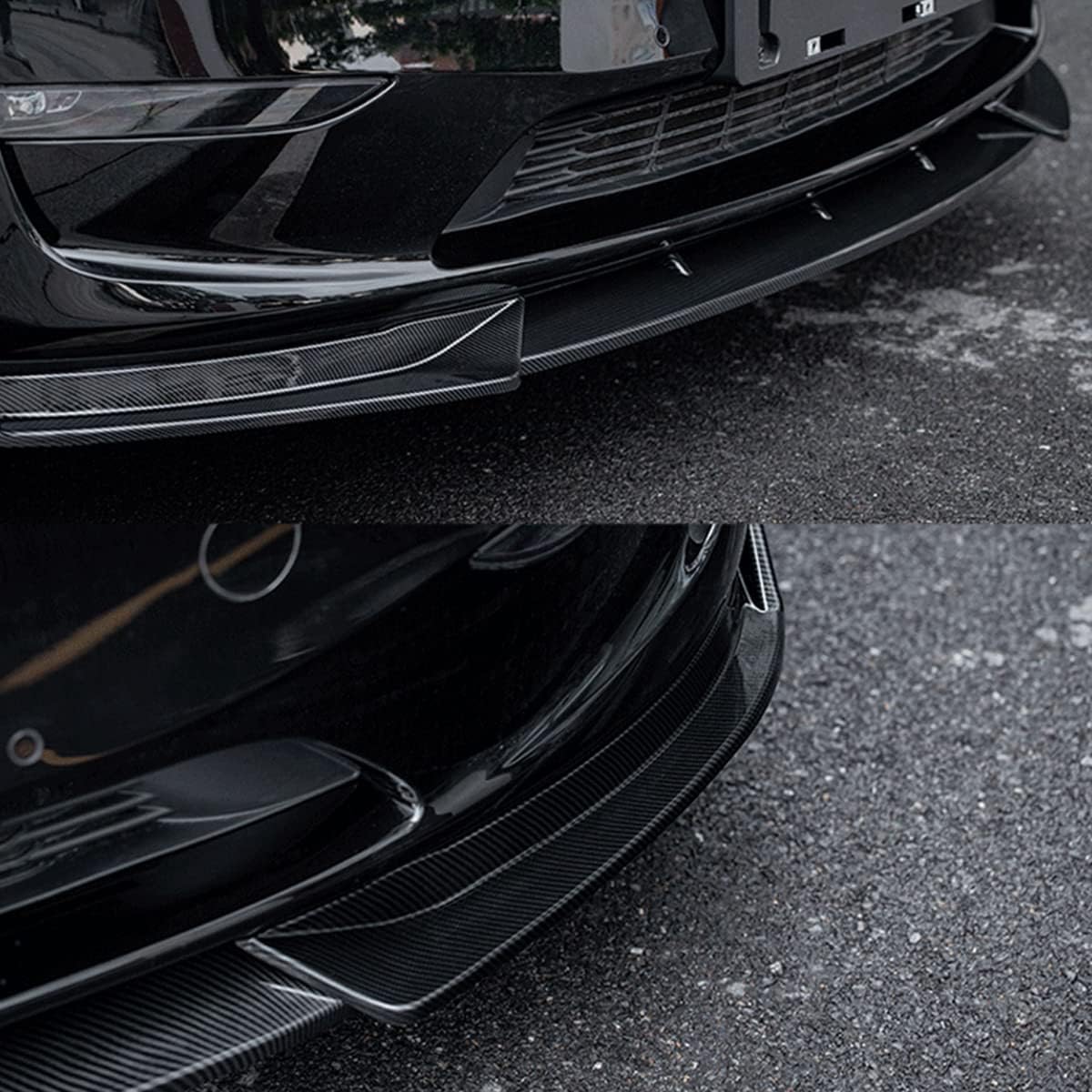 Front Bumper Lip - Compatible with 2020–2023 Model Y, carbon fiber chin spoiler for splitter protection.