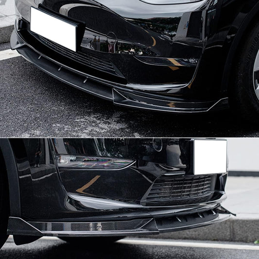 Front Bumper Lip - Compatible with 2020–2023 Model Y, carbon fiber chin spoiler for splitter protection.