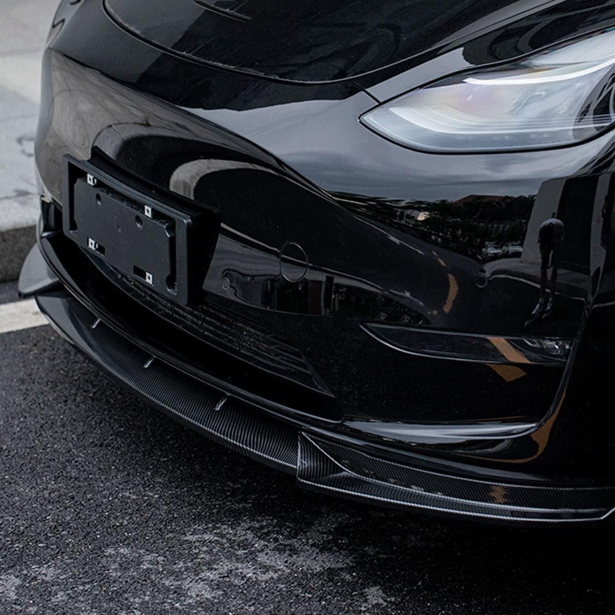 Front Bumper Lip - Compatible with 2020–2023 Model Y, carbon fiber chin spoiler for splitter protection.