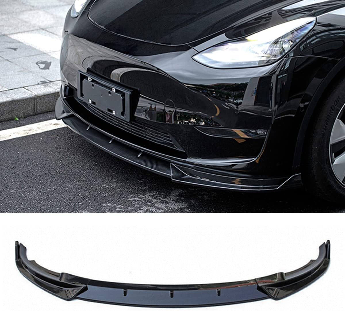 Front Bumper Lip - Compatible with 2020–2023 Model Y, carbon fiber chin spoiler for splitter protection.