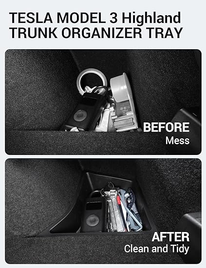2024 highland Tesla Model 3 Highland Trunk Organizer Waterproof Rear Trunk Storage Bins Side Box with Carpeted Lip Interior Accessories 2PCS TPE