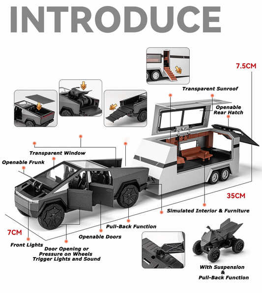 1:32 Cybertruck, Cyberquad, and RV Model Set