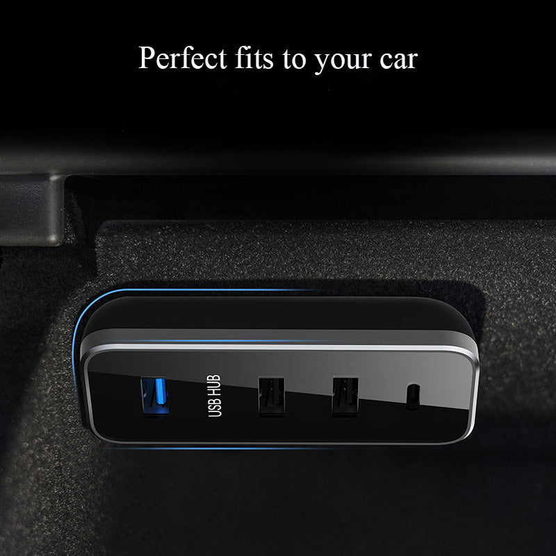 T-mode Glove Box USB Hub for Tesla Model Y 2021-2024 and Model 3 2021-2023, 4-in-1 Multiport Glovebox Docking Station Accessories for Dash Cam Flash Drive Charger Data Transferring Games Music