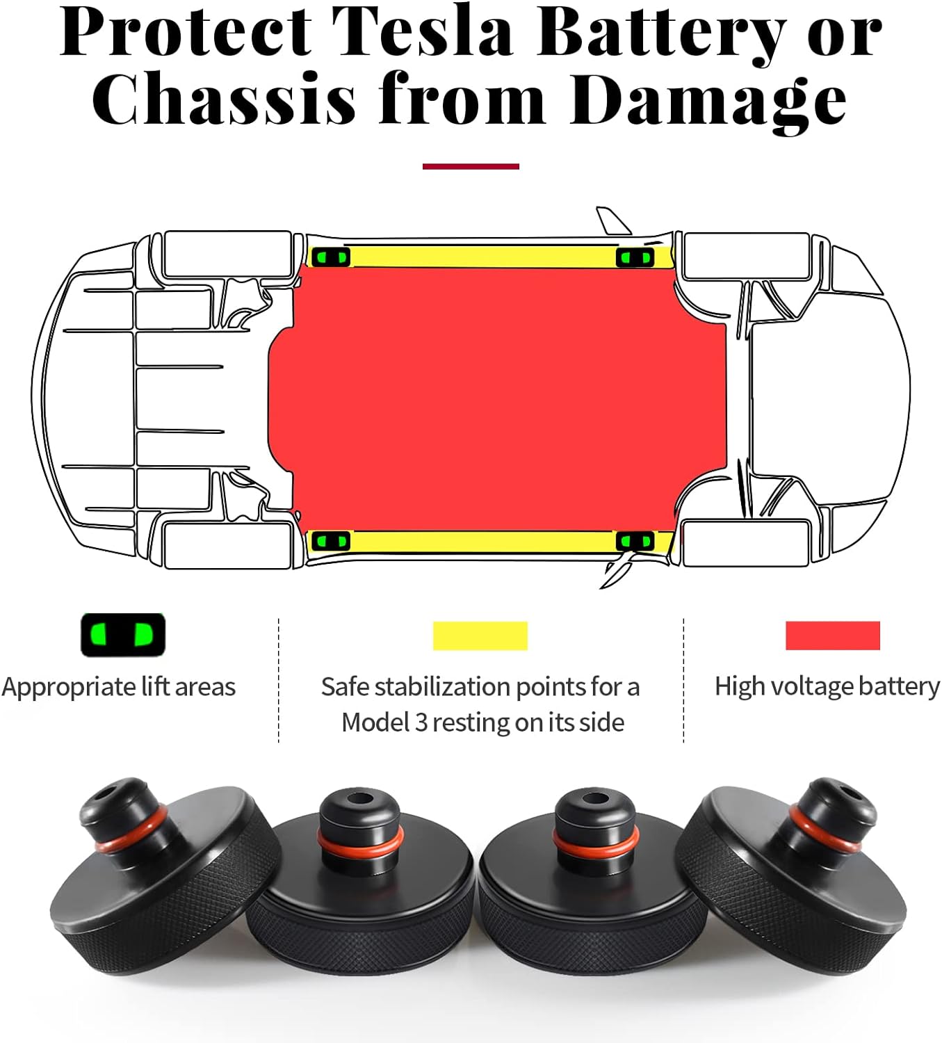 Lifting Jack Pad for Tesla Model 3/S/X/Y, 4 Pucks with Storage Case, Accessories for Tesla Vehicles 2013 to 2024