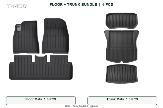 Floor and trunk mat bundle 6 PCS for Tesla Model 3 Highland 2024+
