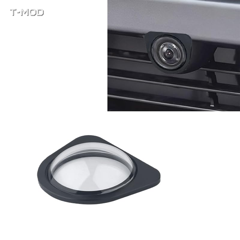 Black front camera lens protector installed on a Tesla front camera