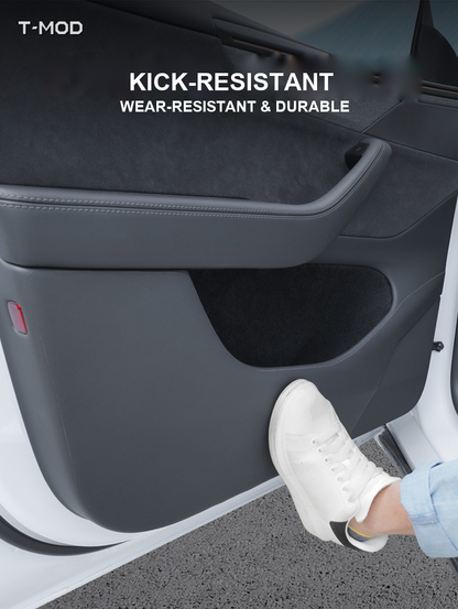 Door kick pads installed on a Tesla Model 3 Highland door panel