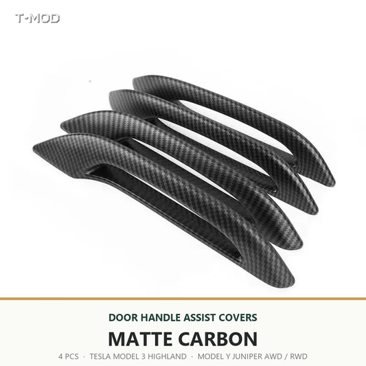 Matte Carbon door handle assist covers, 4 PCS, for Tesla Model 3 Highland and Tesla Model Y Juniper AWD/RWD