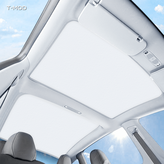 Beige two-piece graphene roof sunshade for Tesla Model 3 Highland
