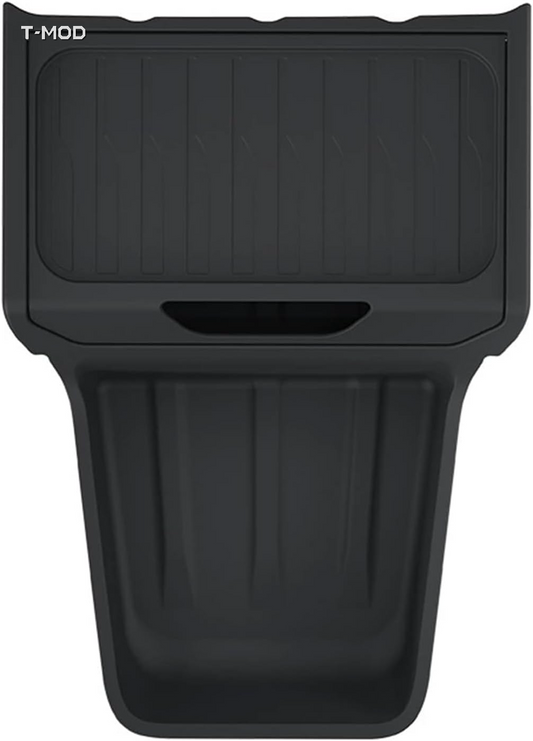 Black TPE under-center-console organizer tray for Tesla Model Y Standard / RWD, product view
