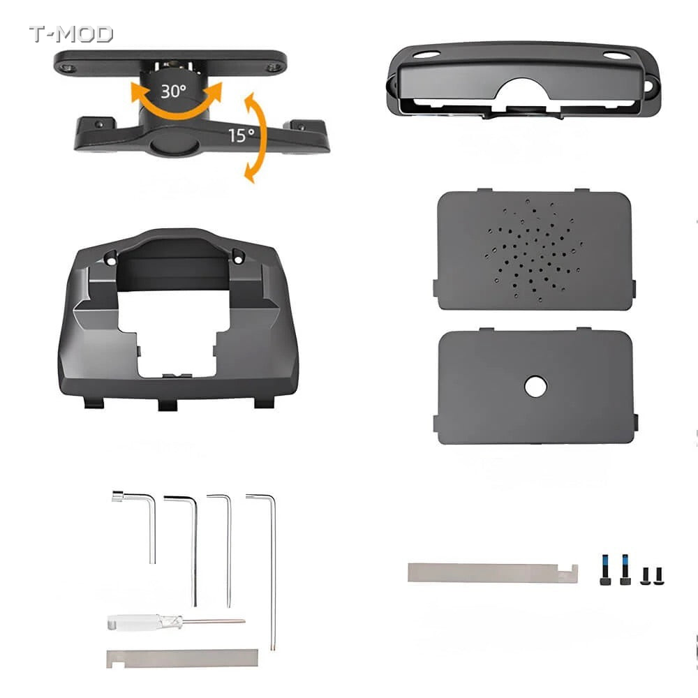 Four-way screen swivel mount kit components for Tesla Model 3 Highland and Tesla Model Y Juniper