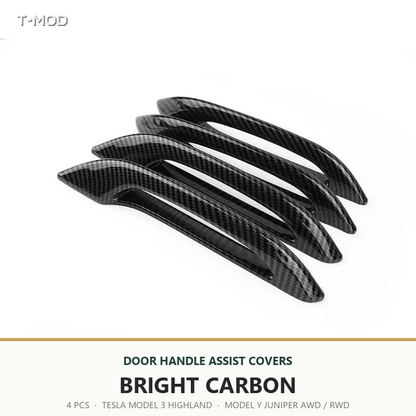 Bright Carbon door handle assist covers, 4 PCS, for Tesla Model 3 Highland and Tesla Model Y Juniper AWD/RWD