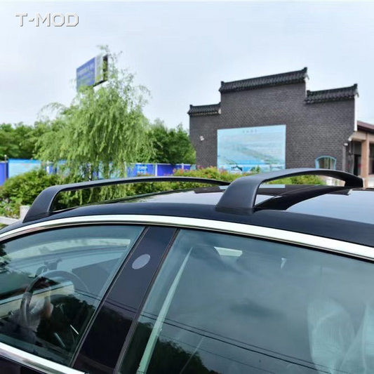 Roof rack cross bars installed on a Tesla Model Y Legacy / Juniper | T-MOD Canada