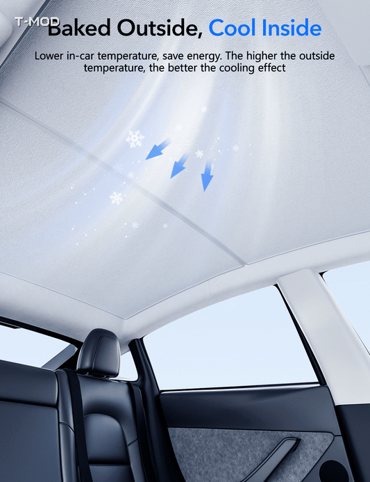 Graphene roof sunshade cooling comparison for Tesla Model Y Juniper