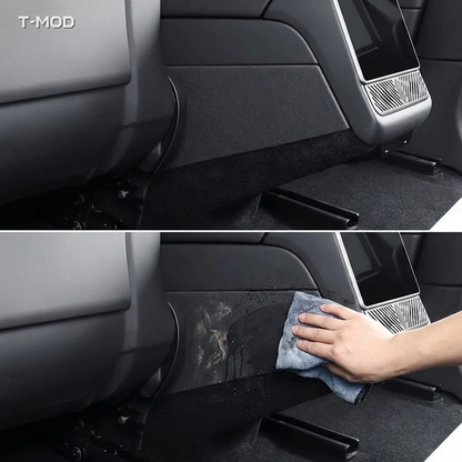 Rear center-console side kick protector cleaning demonstration for a 2024+ Tesla Model 3 Highland | T-MOD