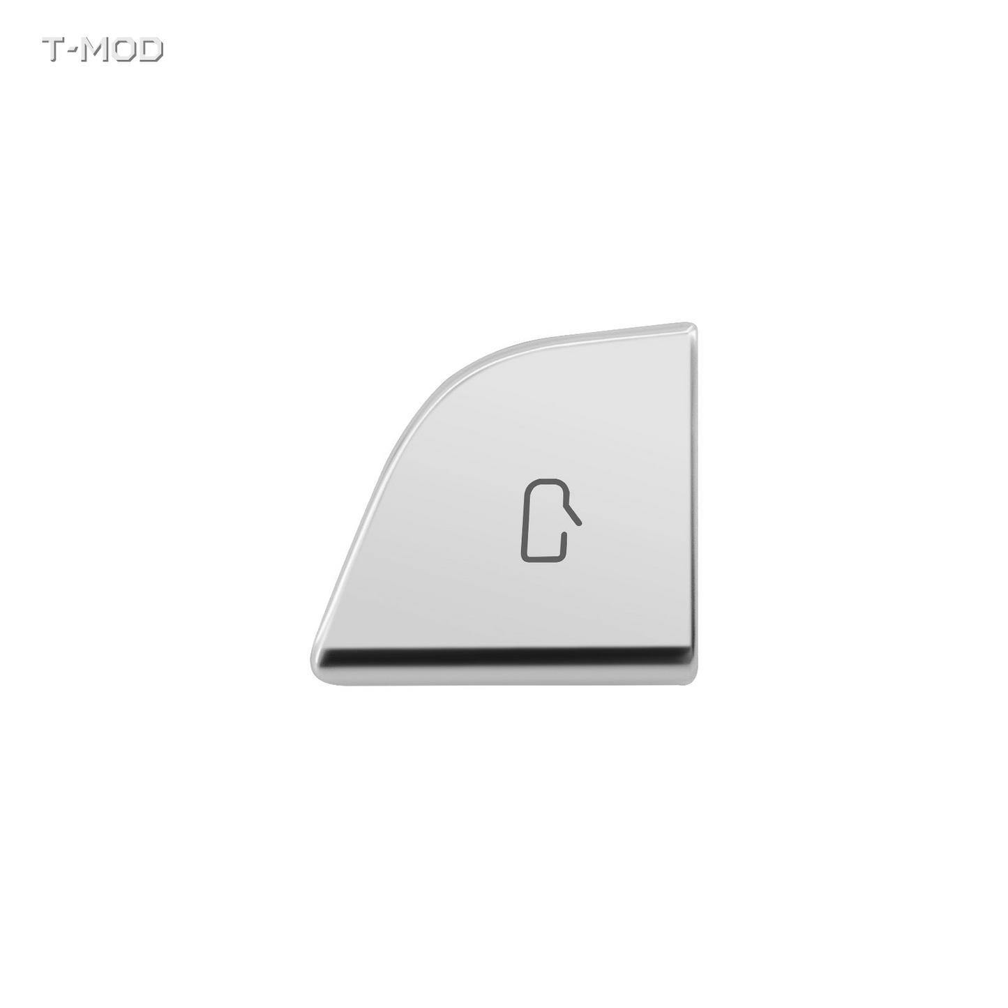 Close-up of a silver ABS door button switch protector for Tesla Model 3 Highland and Model Y Juniper