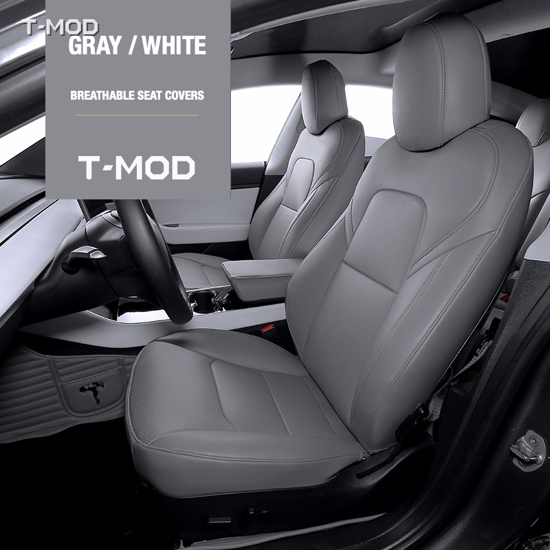 Gray/White seat-cover colour for Tesla Model Y Juniper AWD (2025+)