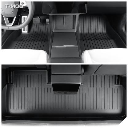 Black floor mats installed in a Tesla Model 3 Highland cabin