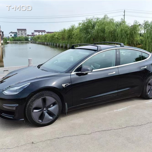 Roof rack cross bars installed on Tesla Model 3 Legacy and Highland — T-MOD Canada