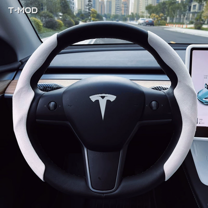 Suede White Steering Wheel Cover | T-MOD