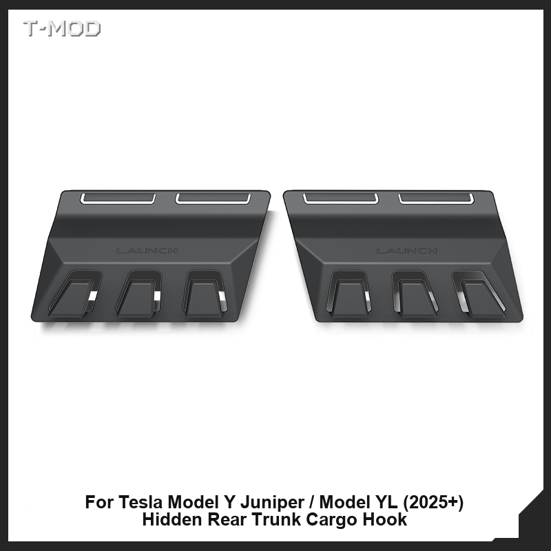 Pair of hidden rear trunk cargo grocery bag hooks for Tesla Model Y Juniper