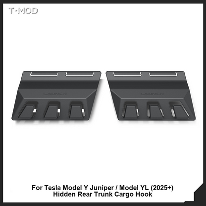 Pair of hidden rear trunk cargo grocery bag hooks for Tesla Model Y Juniper