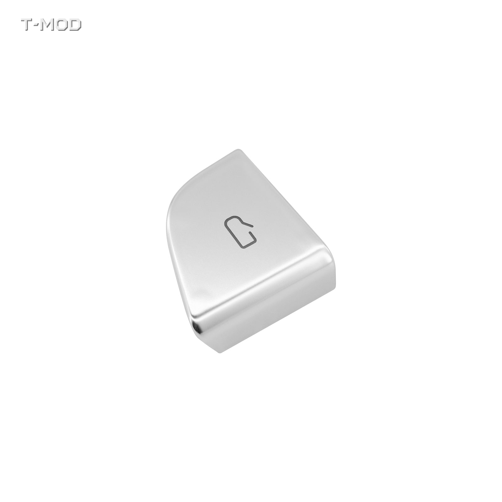 Angled view of a silver ABS door button switch protector for Tesla Model 3 Highland and Model Y Juniper