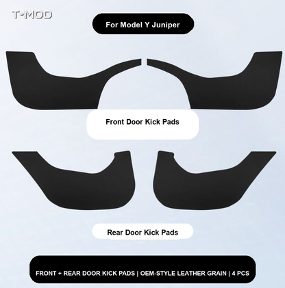 OEM-style leather-grain door kick pads for Tesla Model Y Juniper