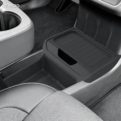 Black TPE under-console organizer tray showing storage capacity for daily essentials