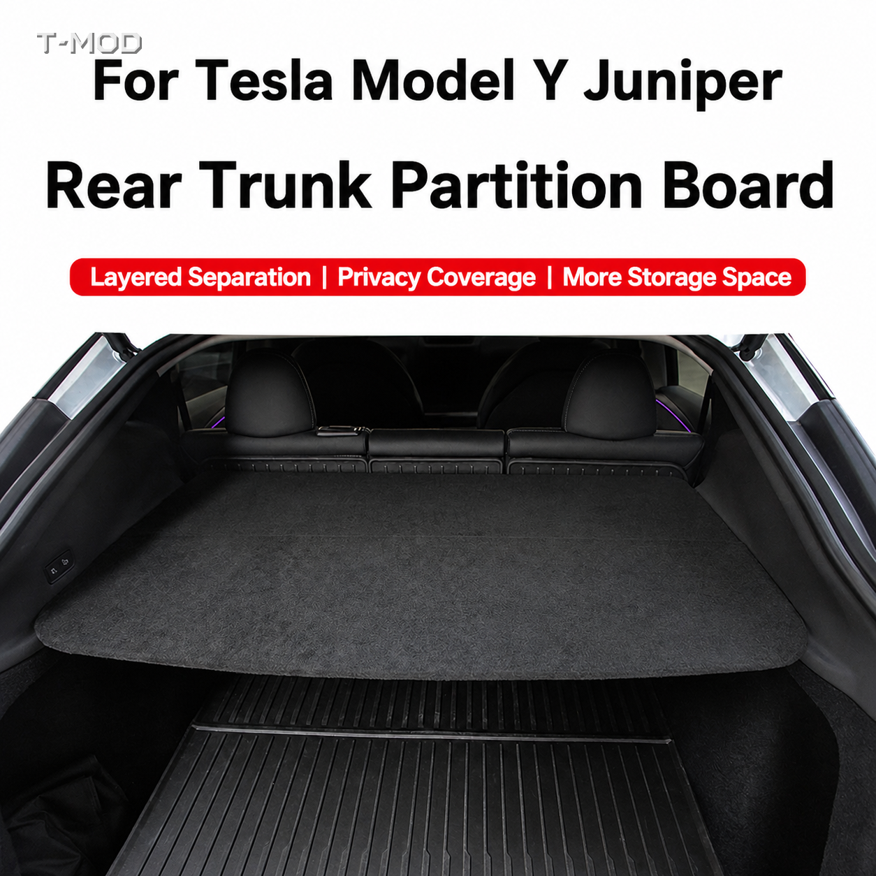 Tesla Model Y Juniper AWD and RWD (2025+) rear trunk partition board for layered storage and privacy coverage