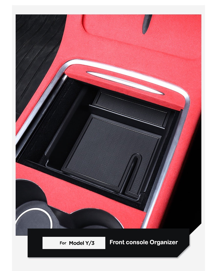 Organisateur de console centrale et organisateur d'accoudoir 2 pièces pour Tesla Model Y (2021-2025) et Model 3 (2021-2023)