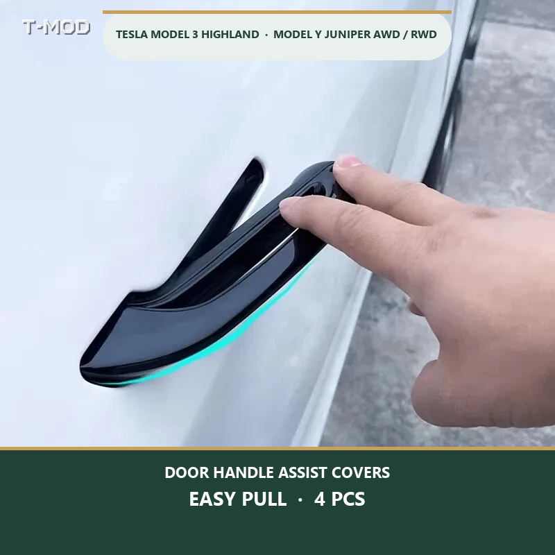 Easy-pull door handle assist covers for Tesla Model 3 Highland and Tesla Model Y Juniper AWD/RWD, 4 PCS