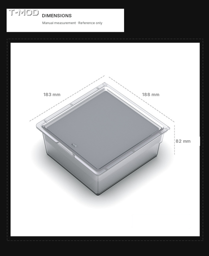 Dimension graphic showing the organizer with manual reference measurements of 183 mm, 188 mm, and 82 mm.