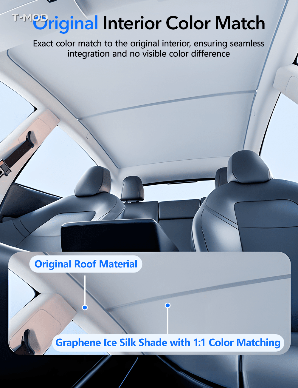 Graphene ice-silk interior color matching for the Tesla Model Y Juniper roof sunshade