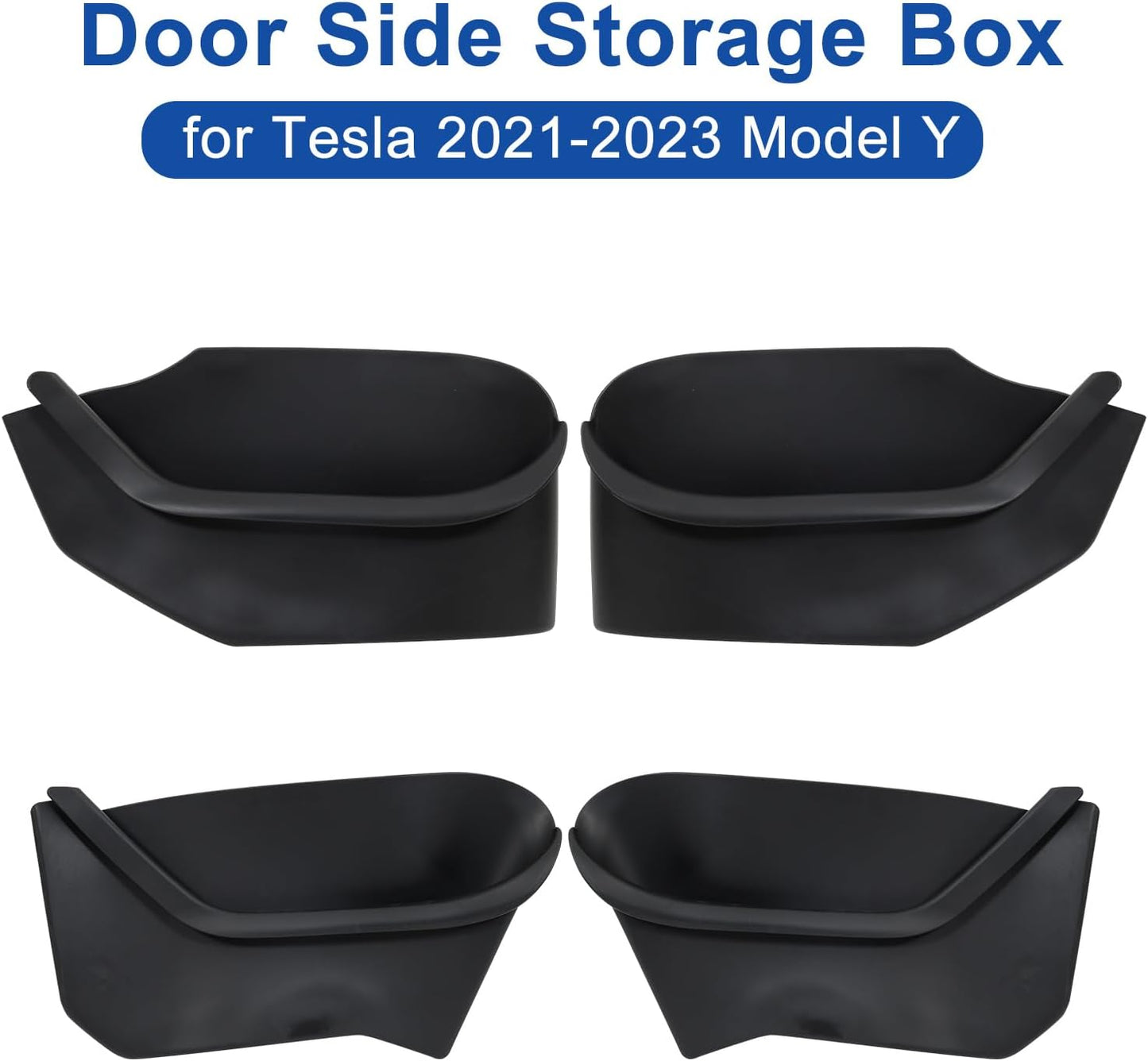 4 PCS 2024 Upgrade Door Side Storage Box for Tesla 2021-2024 Model Y TPE Material Full-Cover Front and Rear Door Tray Organizer (Waterproof)