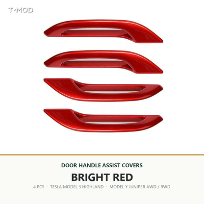 Bright Red door handle assist covers, 4 PCS, for Tesla Model 3 Highland and Tesla Model Y Juniper AWD/RWD