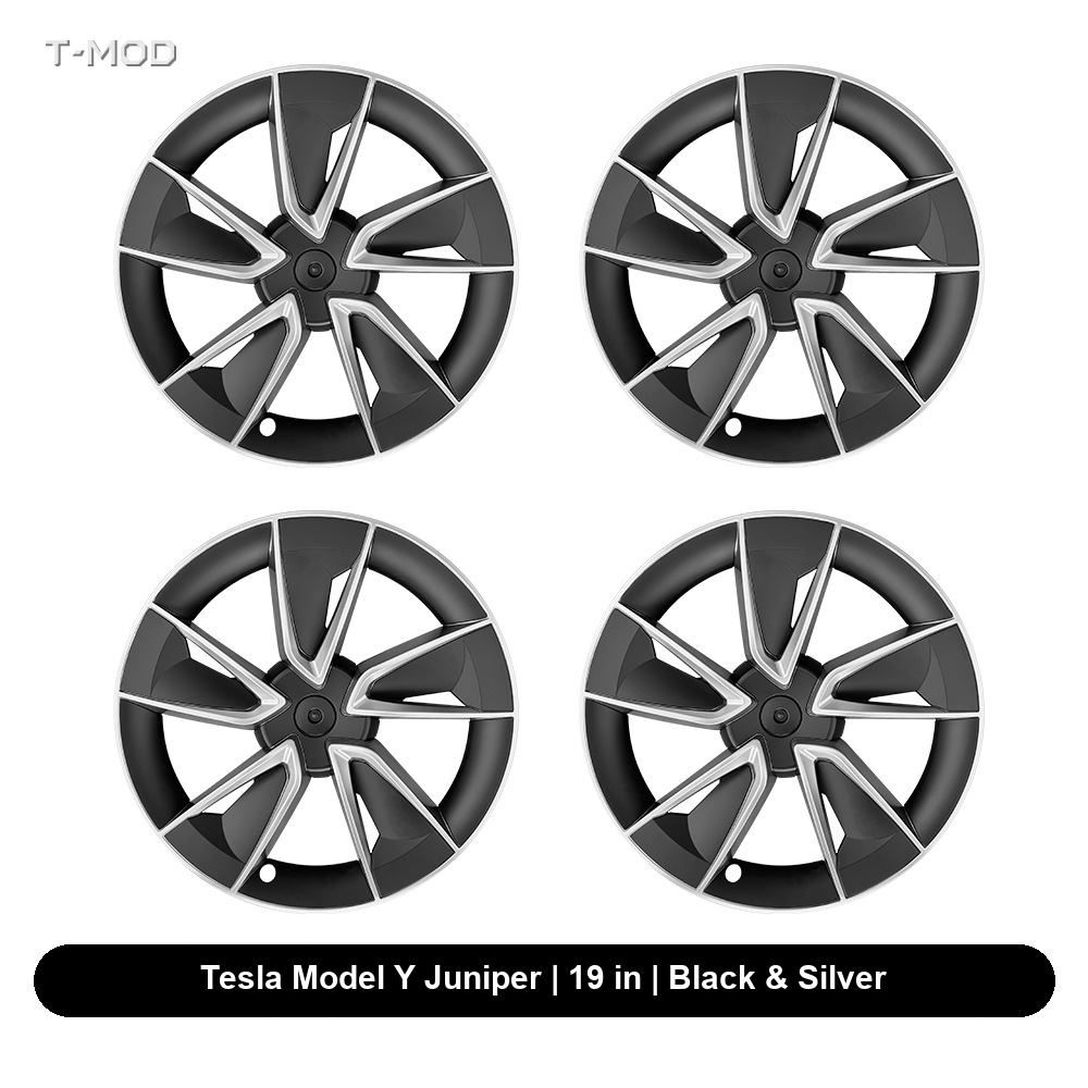 Tesla Model Y Juniper AWD 19 in Cyclone wheel cover set, black and silver two-tone, 4 PCS