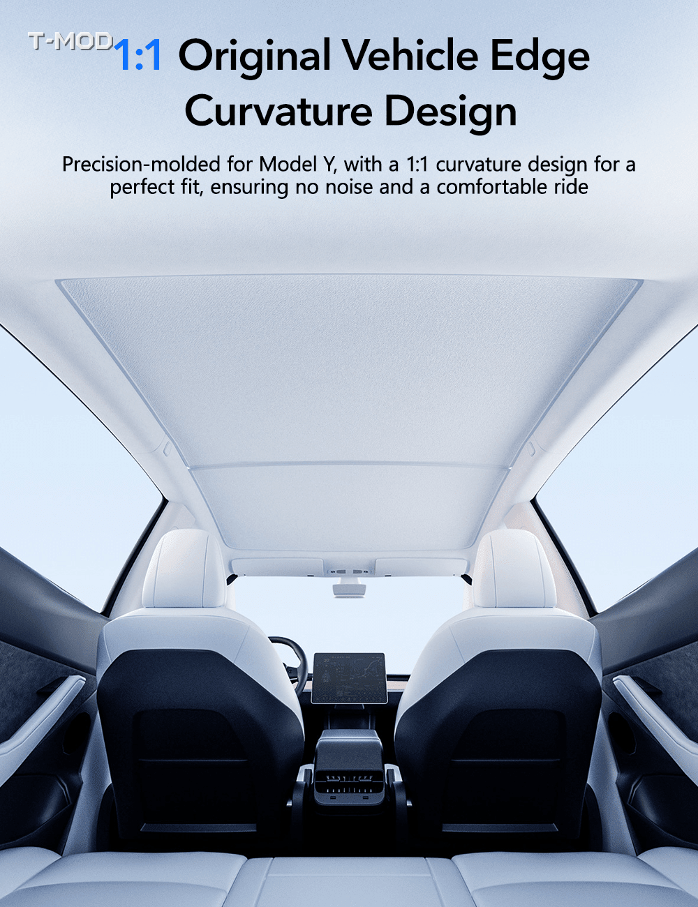 Tesla Model Y Juniper panoramic roof sunshade with original vehicle curvature fit