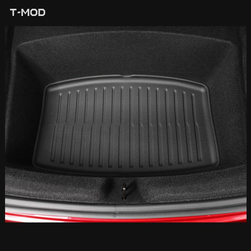 Under-trunk mat installed in a Tesla Model 3 Highland