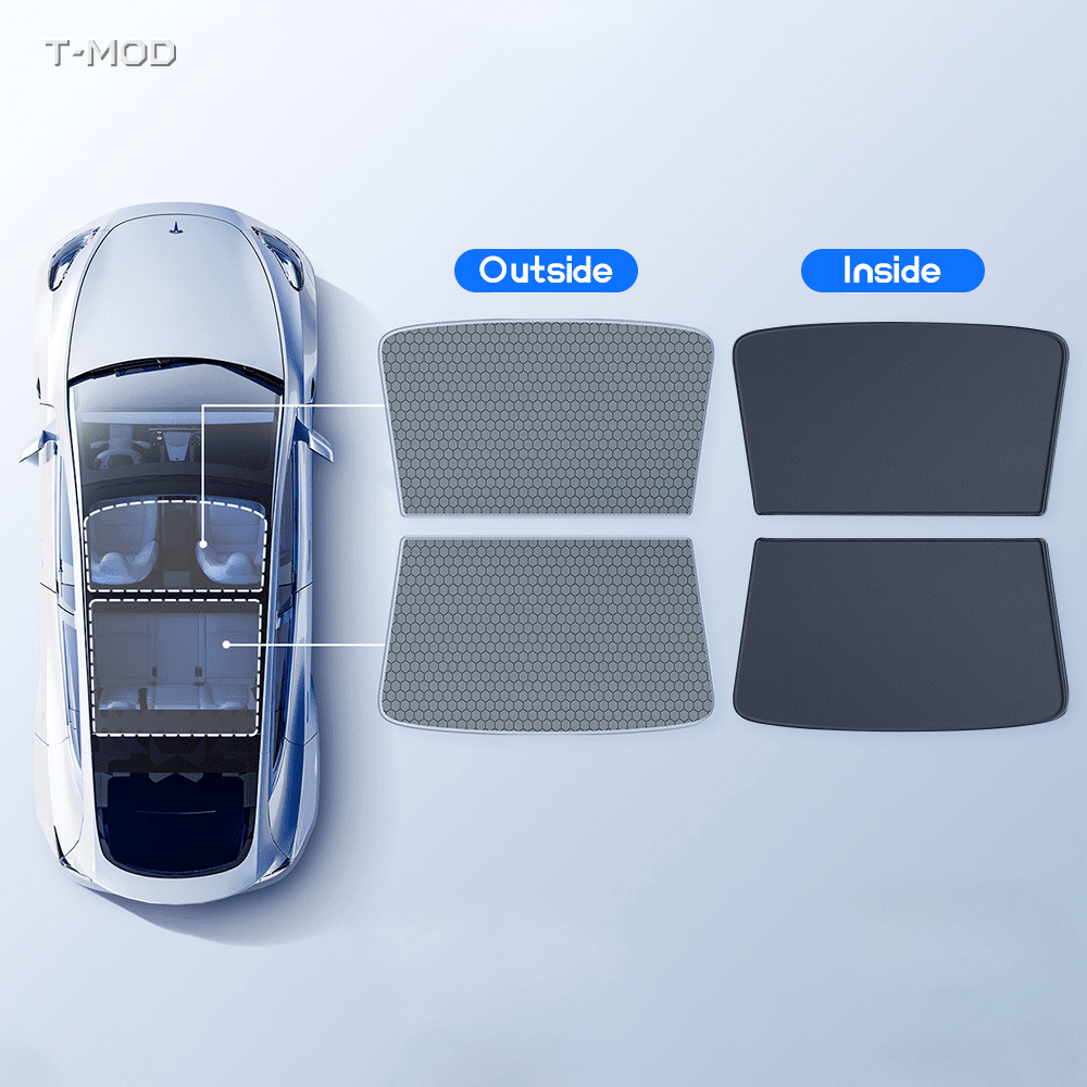 Outside and inside surfaces of the Tesla Model Y Juniper roof sunshade
