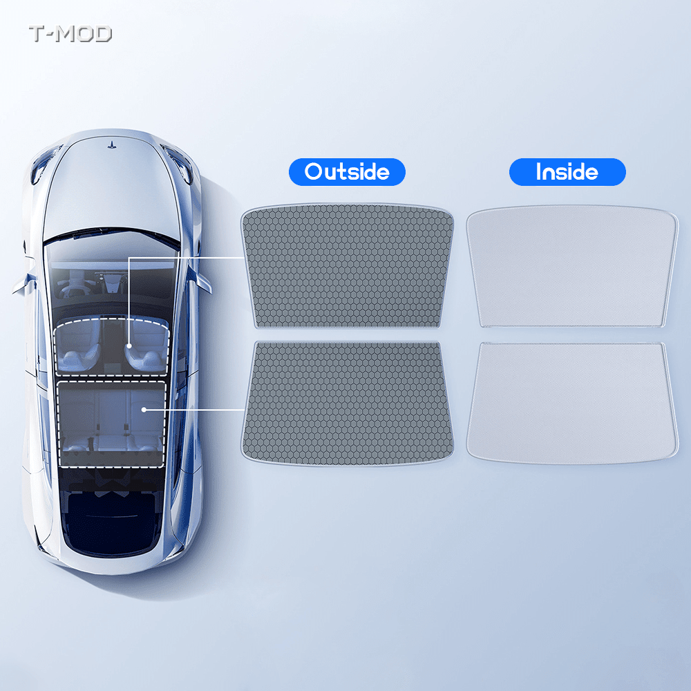 Honeycomb outside and light interior surfaces of the Tesla Model Y Juniper roof sunshade