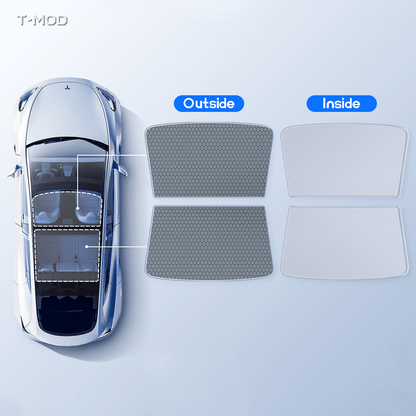 Honeycomb outside and light interior surfaces of the Tesla Model Y Juniper roof sunshade