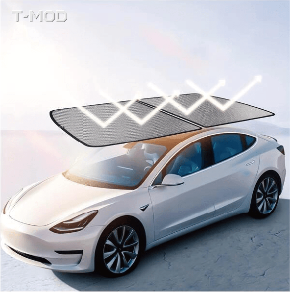 Two-panel graphene honeycomb roof sunshade for the Tesla Model Y Juniper