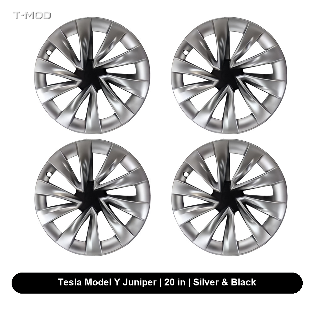 Tesla Model Y Juniper AWD 20 in Cyclone wheel cover set, silver and black two-tone, 4 PCS