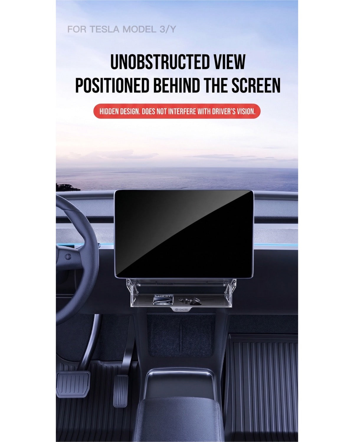 Center Console Under-Screen Organizer Box for Tesla Model 3 (2024+)/Y(2026+) - Open & Clamshell Options
