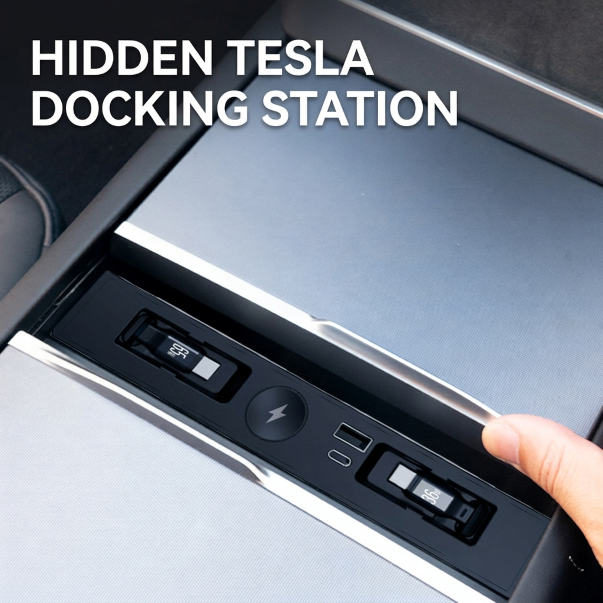 5-in-1 Hidden Center Console USB Hub with Watch Charger & Retractable Cables | For Tesla Model 3 (2024+) & Y (2026+) 2 | T-MOD Canada