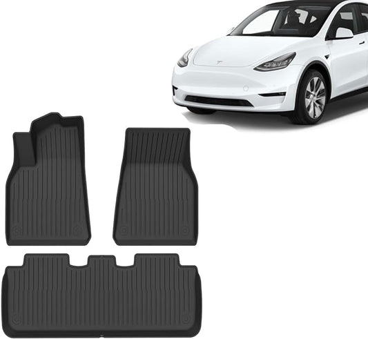 Tesla Model Y Floor Mat,Full Cover 3D Mat, All Weather Floor Mats Custom Fit Eco-Friendly Heavy Duty Rubber Odorless Model Y Accessories,Fit 2020-2024,3Pcs