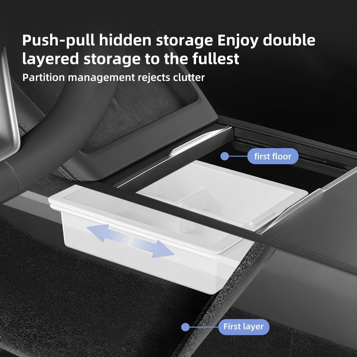 T-mod 3PCS 2024 Tesla Highland Model 3 Center Console Organizer with Sunglass Holder Armrest Storage Box for Refresh Console