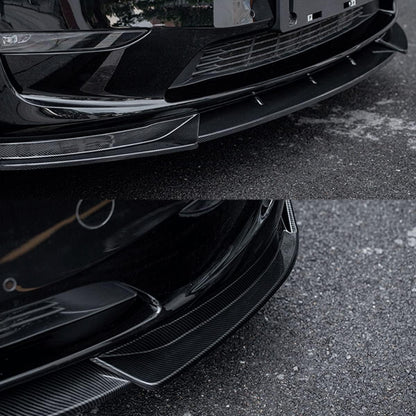 Front Bumper Lip - Compatible with 2020–2023 Model Y, carbon fiber chin spoiler for splitter protection.